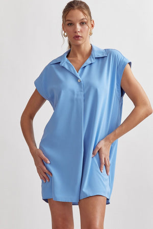 ENTRO INC Women's Dresses BLUE / S Collared Short Sleeve Mini Dress || David's Clothing D20570