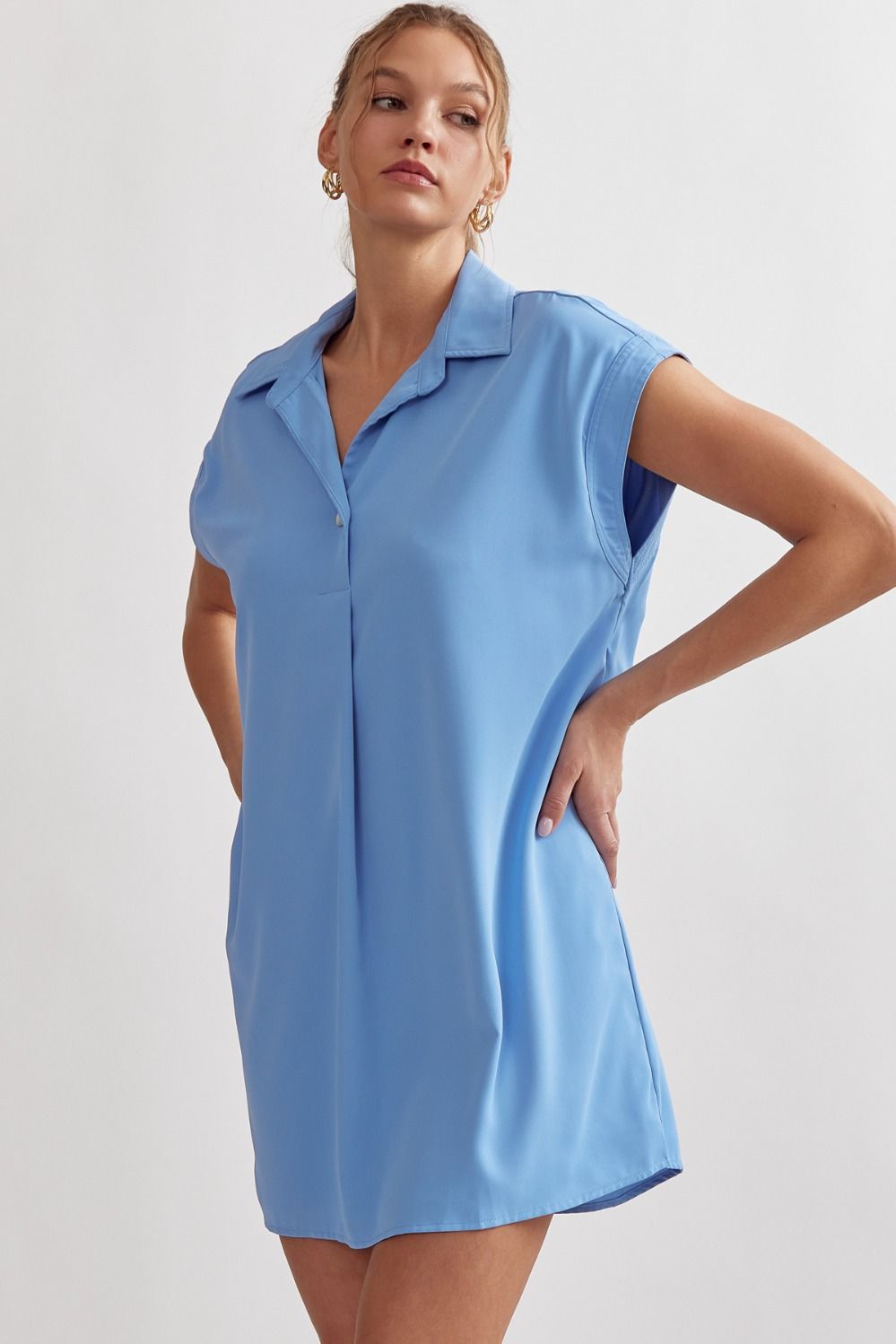 ENTRO INC Women's Dresses BLUE / S Collared Short Sleeve Mini Dress || David's Clothing D20570