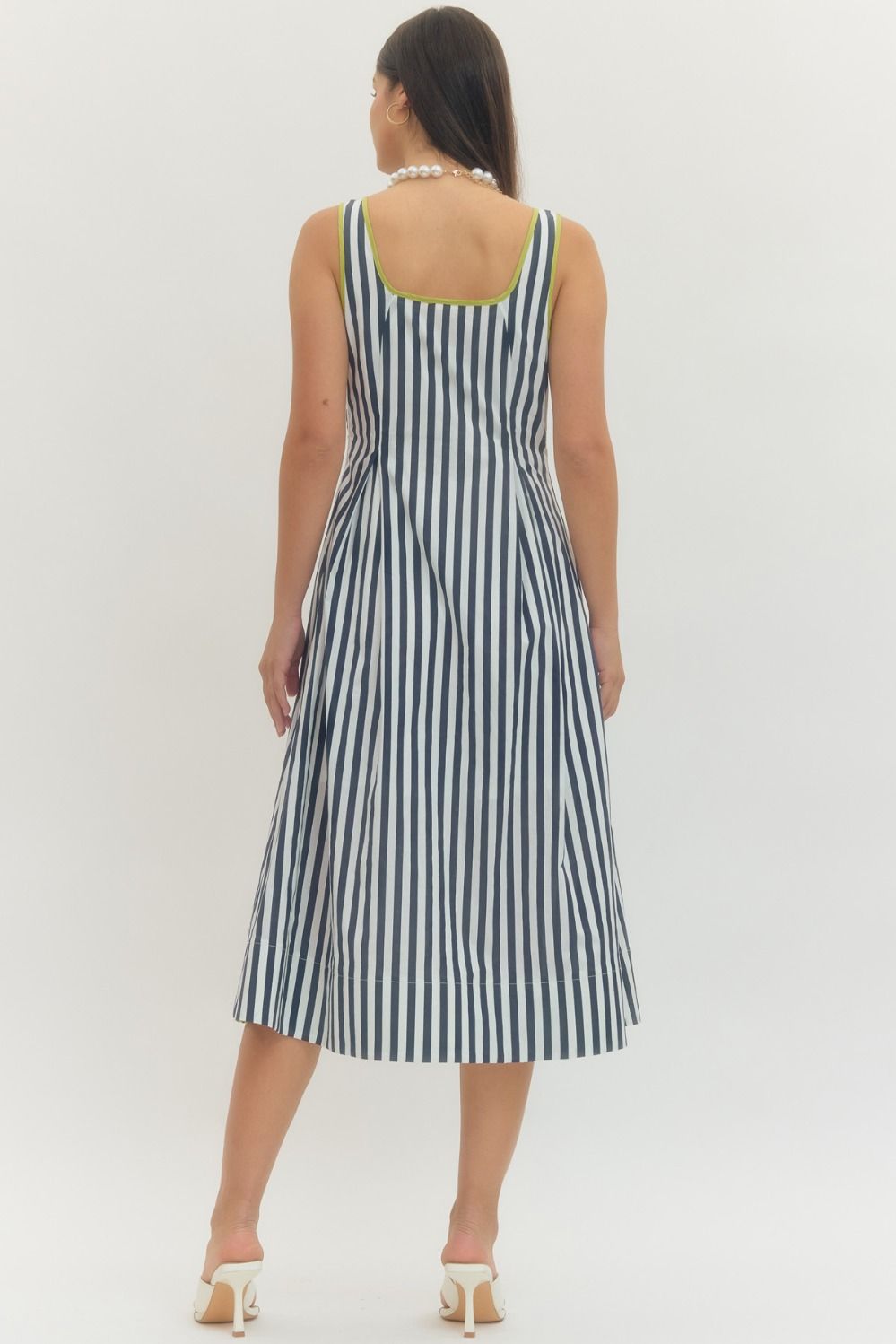 ENTRO INC Women's Dresses Contrast Trim Striped Sleeveless Midi Dress