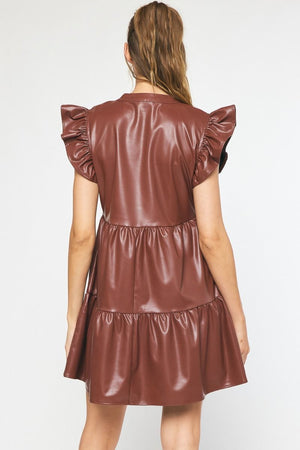 ENTRO INC Women's Dresses Faux Leather Tiered Mini Dress || David's Clothing