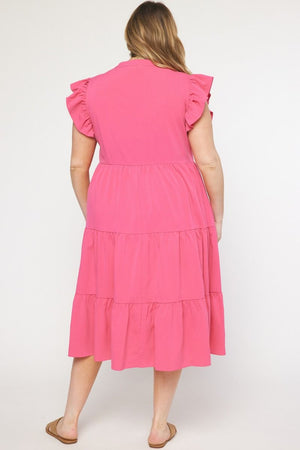 ENTRO INC Women's Dresses Ruffle Sleeve Tiered Midi Dress || David's Clothing