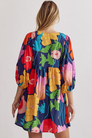 ENTRO INC Women's Dresses Floral Print Half Sleeve Mini Dress || David's Clothing