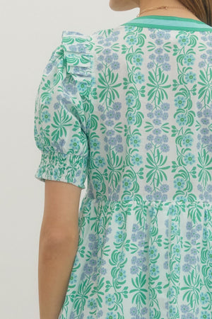 ENTRO INC Women's Dresses Floral Print Puff Sleeve Midi Dress