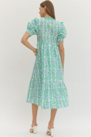 ENTRO INC Women's Dresses Floral Print Puff Sleeve Midi Dress