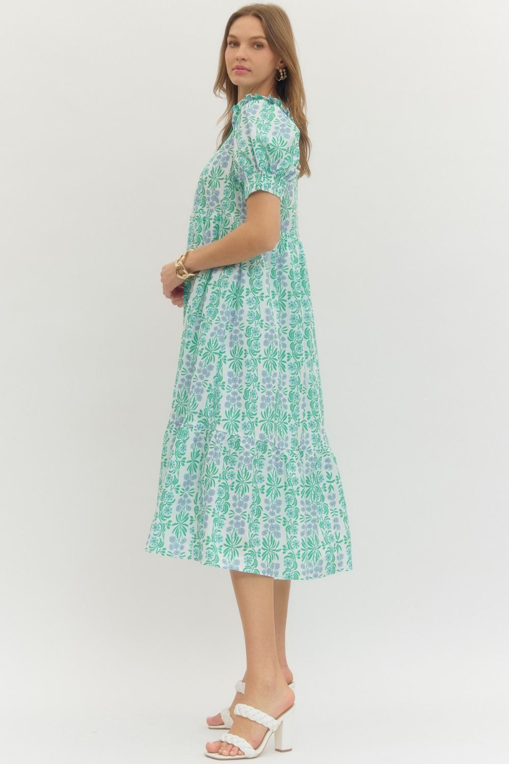 ENTRO INC Women's Dresses Floral Print Puff Sleeve Midi Dress