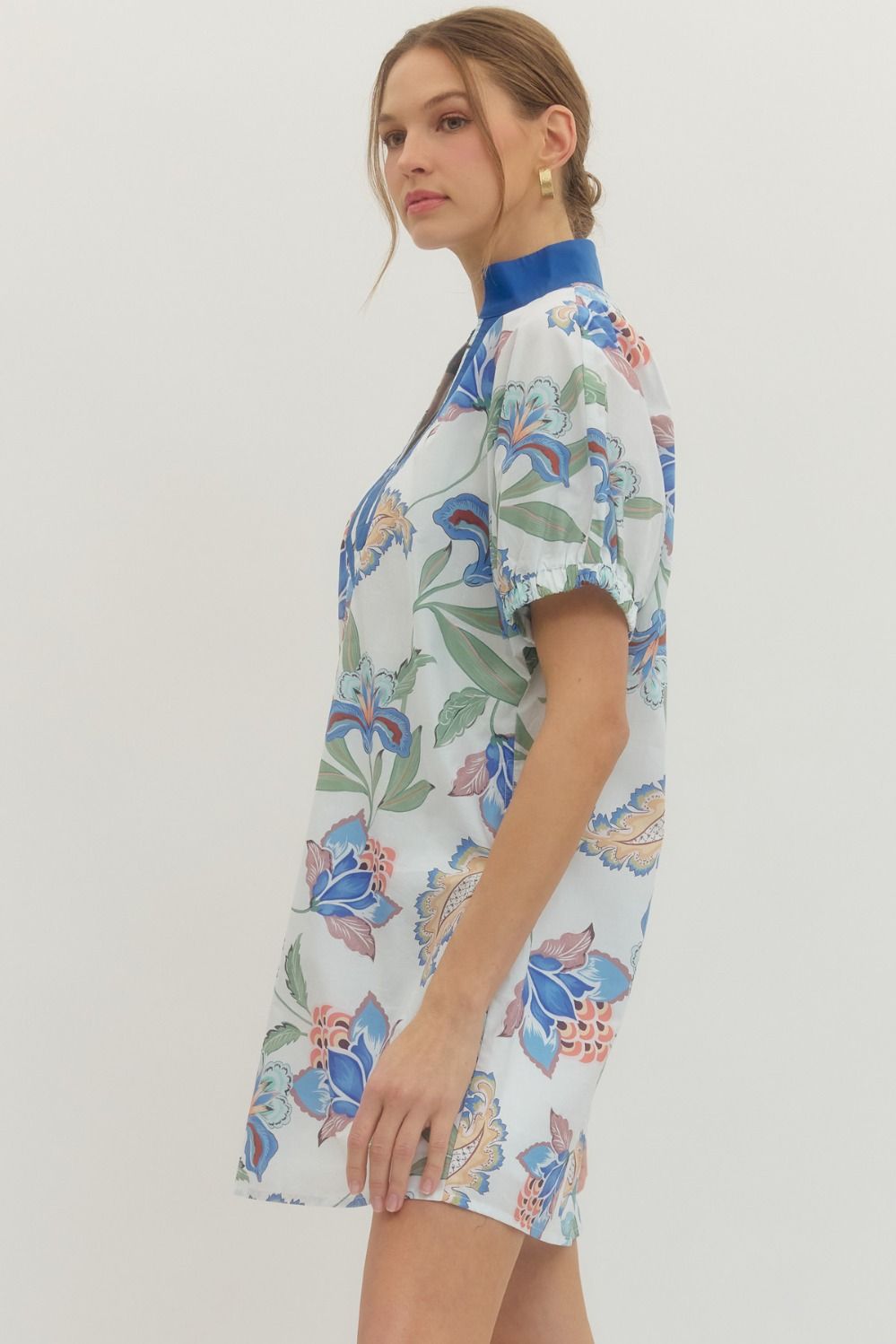 ENTRO INC Women's Dresses Floral Print Puff Sleeve Mini Dress