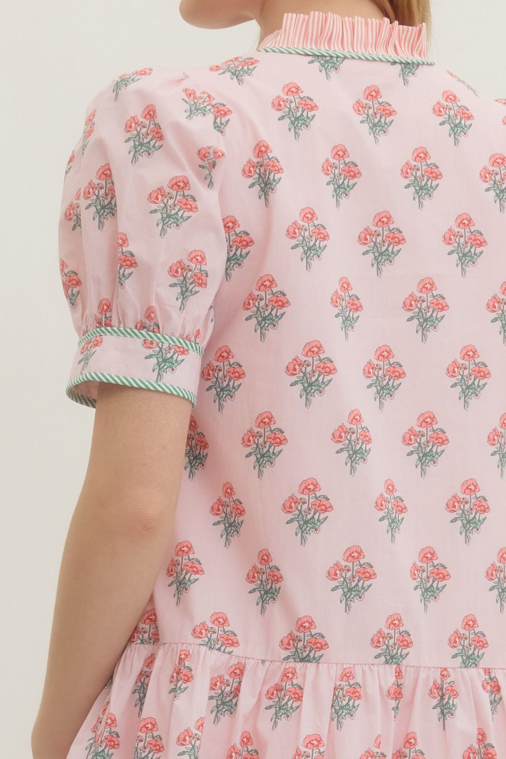 ENTRO INC Women's Dresses Floral Print Short Puff Sleeve Mini Dress