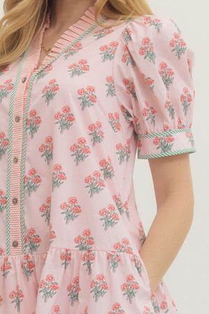 ENTRO INC Women's Dresses Floral Print Short Puff Sleeve Mini Dress