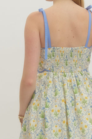 ENTRO INC Women's Dresses Floral Scallop Accent Trim And Tie Shoulder Straps Midi Dress