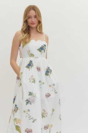 ENTRO INC Women's Dresses Floral Scallop Neckline Sleeveless Midi Dress