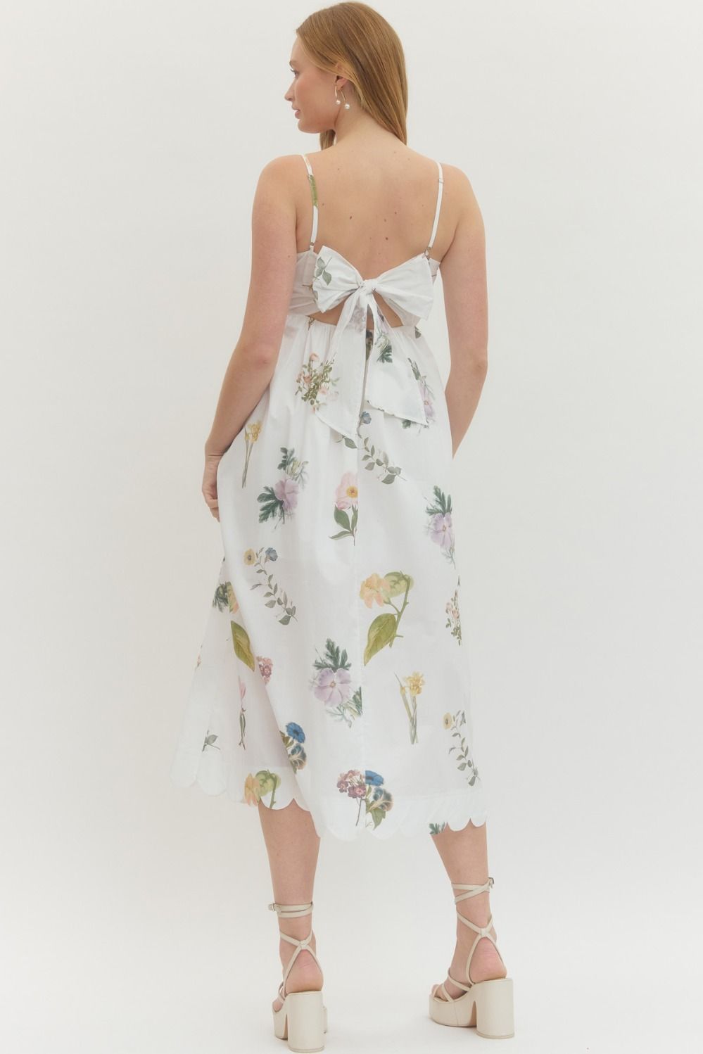 ENTRO INC Women's Dresses Floral Scallop Neckline Sleeveless Midi Dress