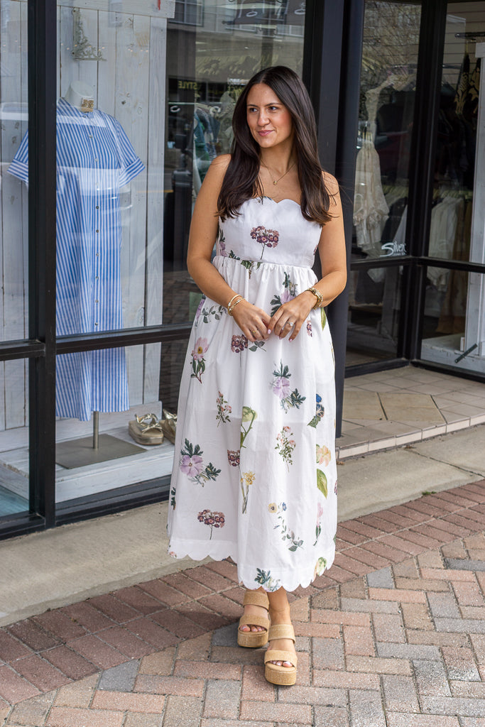 ENTRO INC Women's Dresses Floral Scallop Neckline Sleeveless Midi Dress