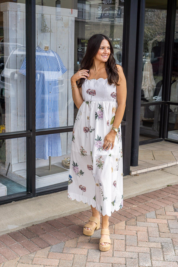 ENTRO INC Women's Dresses Floral Scallop Neckline Sleeveless Midi Dress