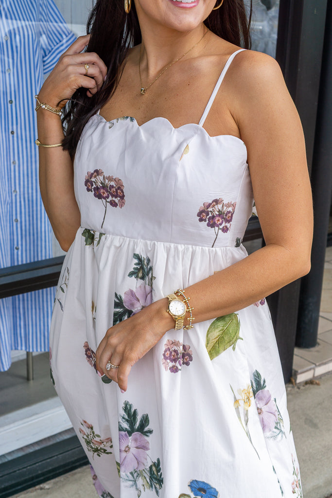 ENTRO INC Women's Dresses Floral Scallop Neckline Sleeveless Midi Dress