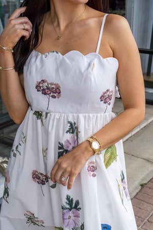 ENTRO INC Women's Dresses Floral Scallop Neckline Sleeveless Midi Dress