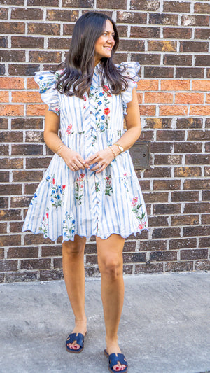 ENTRO INC Women's Dresses Floral Stripe Print Flutter Sleeve Mini Dress