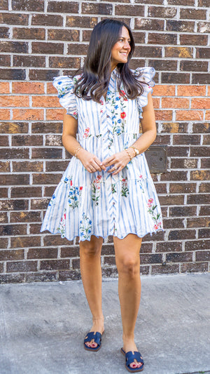 ENTRO INC Women's Dresses Floral Stripe Print Flutter Sleeve Mini Dress