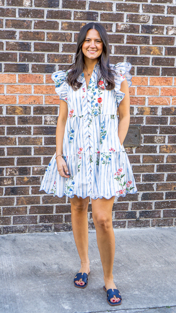 ENTRO INC Women's Dresses Floral Stripe Print Flutter Sleeve Mini Dress