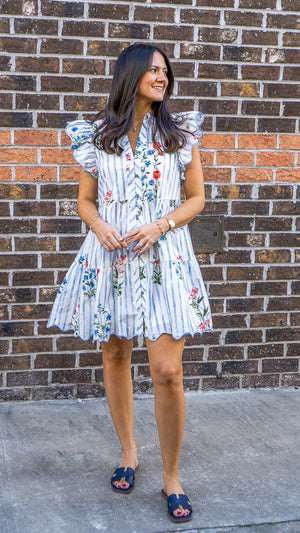 ENTRO INC Women's Dresses Floral Stripe Print Flutter Sleeve Mini Dress