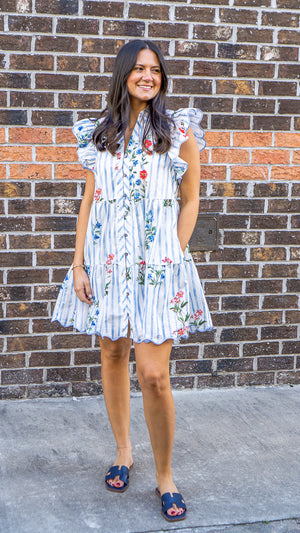 ENTRO INC Women's Dresses Floral Stripe Print Flutter Sleeve Mini Dress