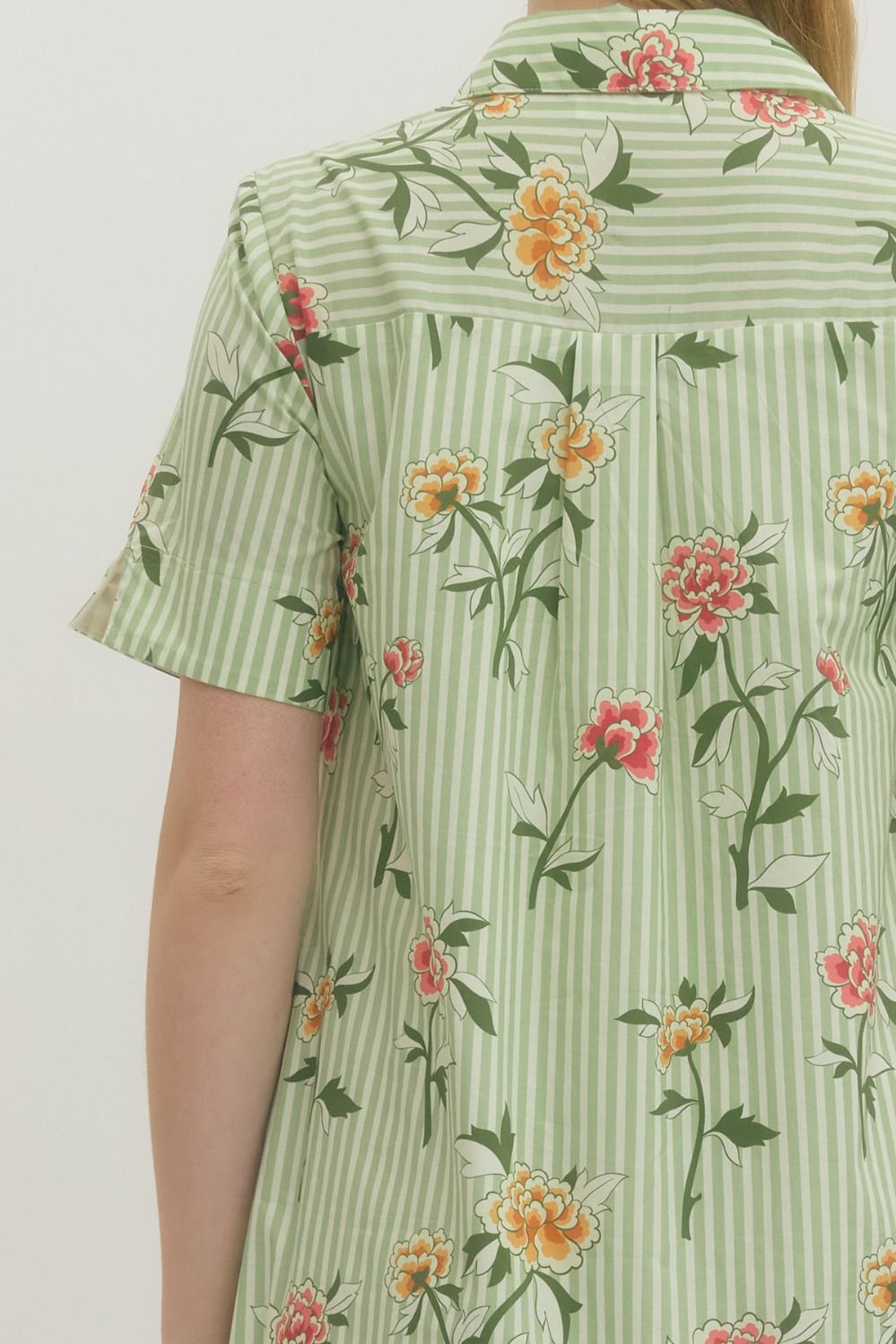 ENTRO INC Women's Dresses Floral Stripe Print Short Sleeve Midi Dress