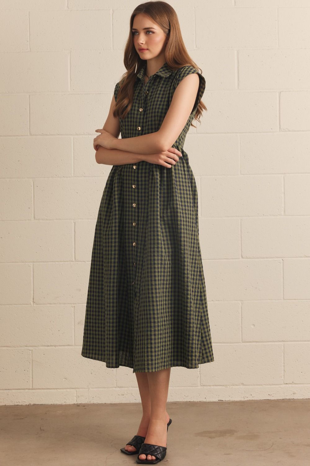 ENTRO INC Women's Dresses Gingham Sleeveless Midi Dress