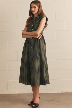 ENTRO INC Women's Dresses Gingham Sleeveless Midi Dress