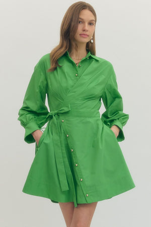ENTRO INC Women's Dresses GREEN / S Tie Waist Mini Dress D30660