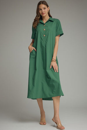 ENTRO INC Women's Dresses HUNTER G / S Gold Button Solid Short Sleeve Midi Dress D29516F