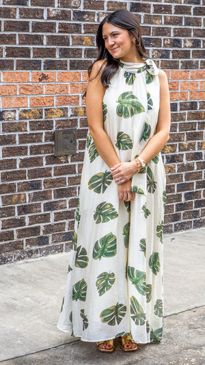 ENTRO INC Women's Dresses Leaf Print Halter Neck Maxi Dress