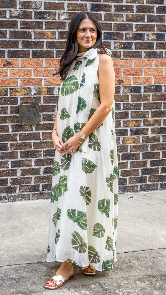 ENTRO INC Women's Dresses Leaf Print Halter Neck Maxi Dress