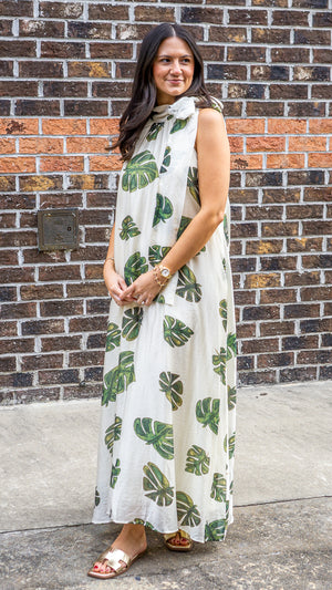 ENTRO INC Women's Dresses Leaf Print Halter Neck Maxi Dress