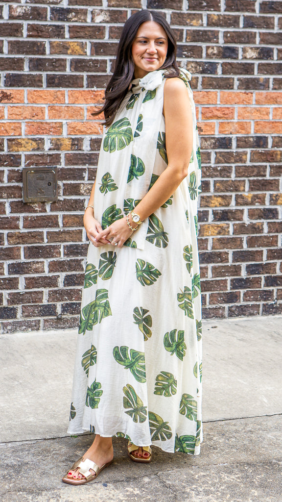 ENTRO INC Women's Dresses Leaf Print Halter Neck Maxi Dress