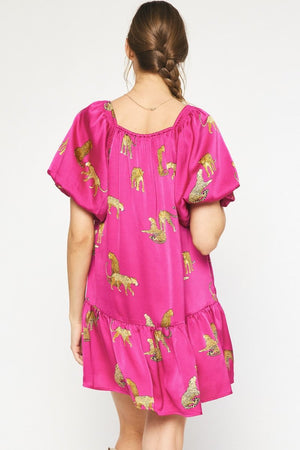 ENTRO INC Women's Dresses Leopard Print Square Neck Short Sleeve Mini Dress || David's Clothing