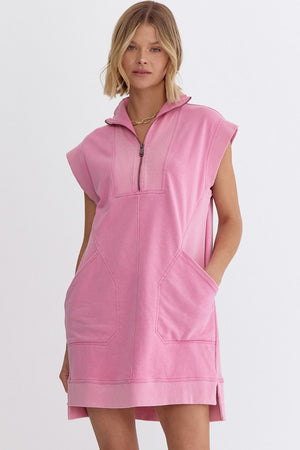 ENTRO INC Women's Dresses PINK / S Solid Mock-Neck Sleeveless Mini Dress || David's Clothing D22130