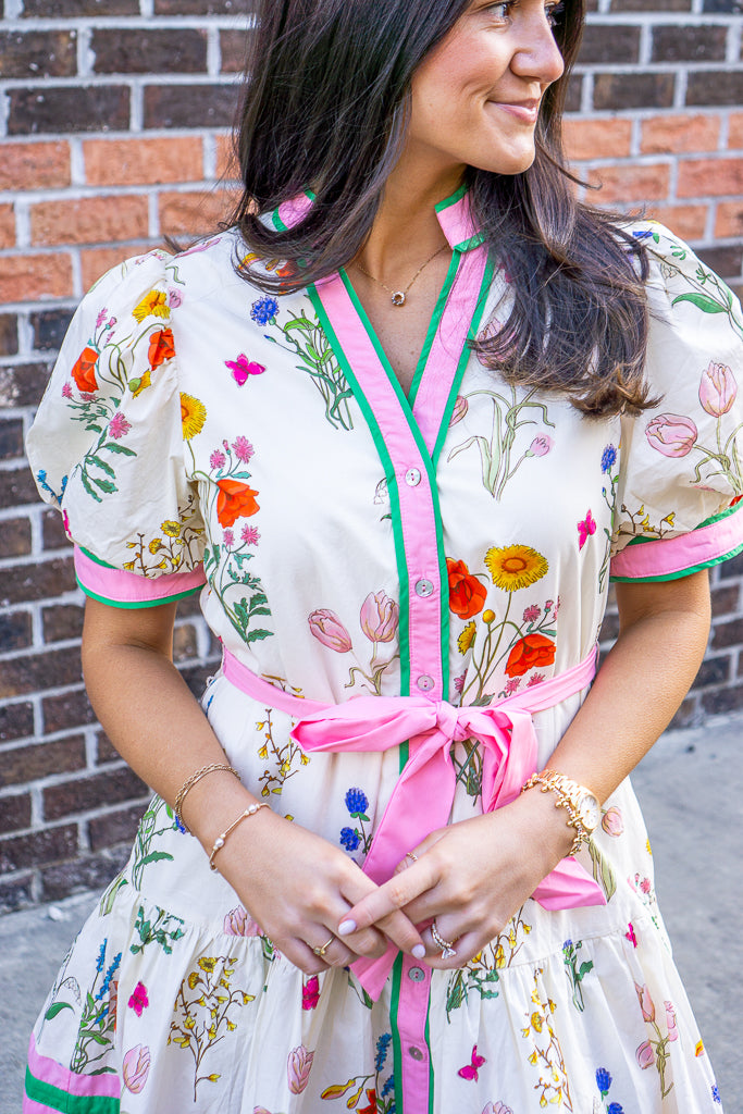 ENTRO INC Women's Dresses Pink Tie Floral puff sleeve mini dress