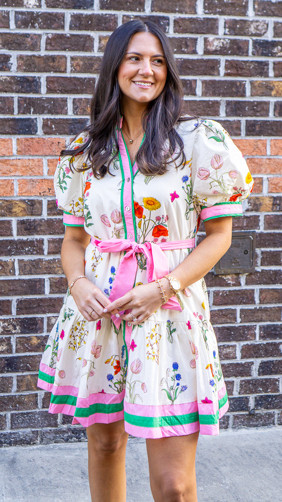 ENTRO INC Women's Dresses Pink Tie Floral puff sleeve mini dress