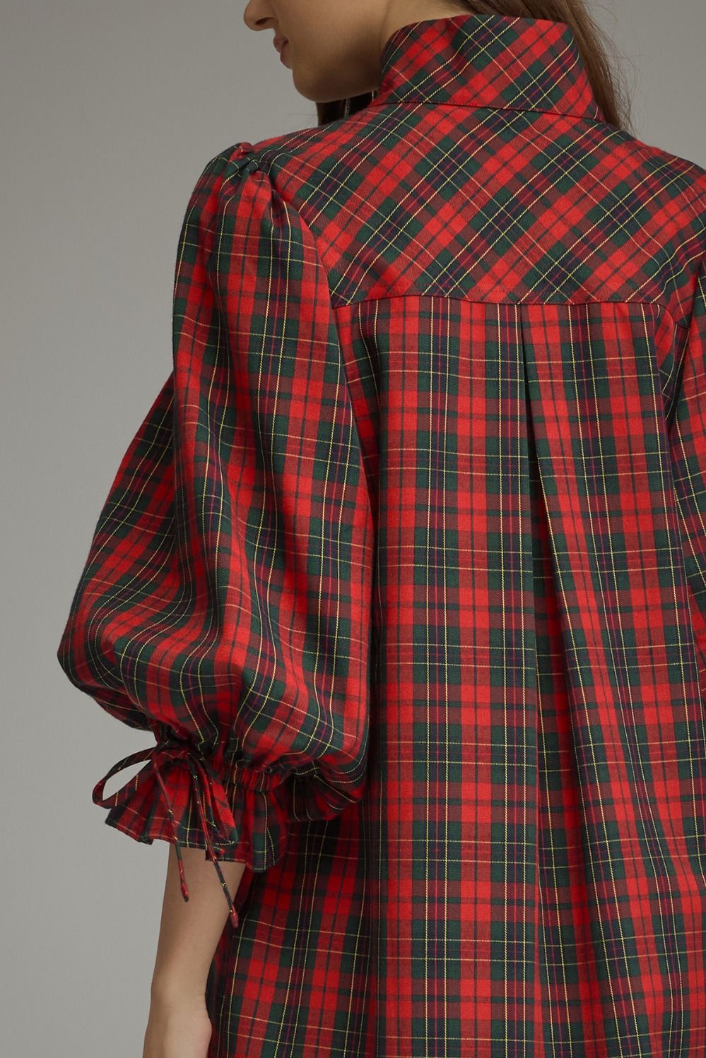 ENTRO INC Women's Dresses Plaid ¾ Balloon Sleeve Mini Dress