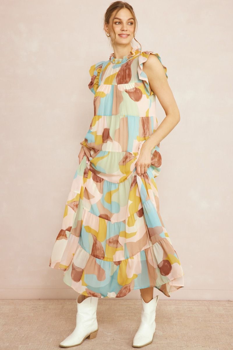 ENTRO INC Women's Dresses Printed Abstract Sleeveless Maxi || David's Clothing