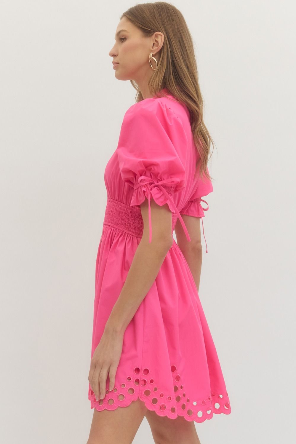 ENTRO INC Women's Dresses Puff Sleeve Eyelet Hem Mini Dress