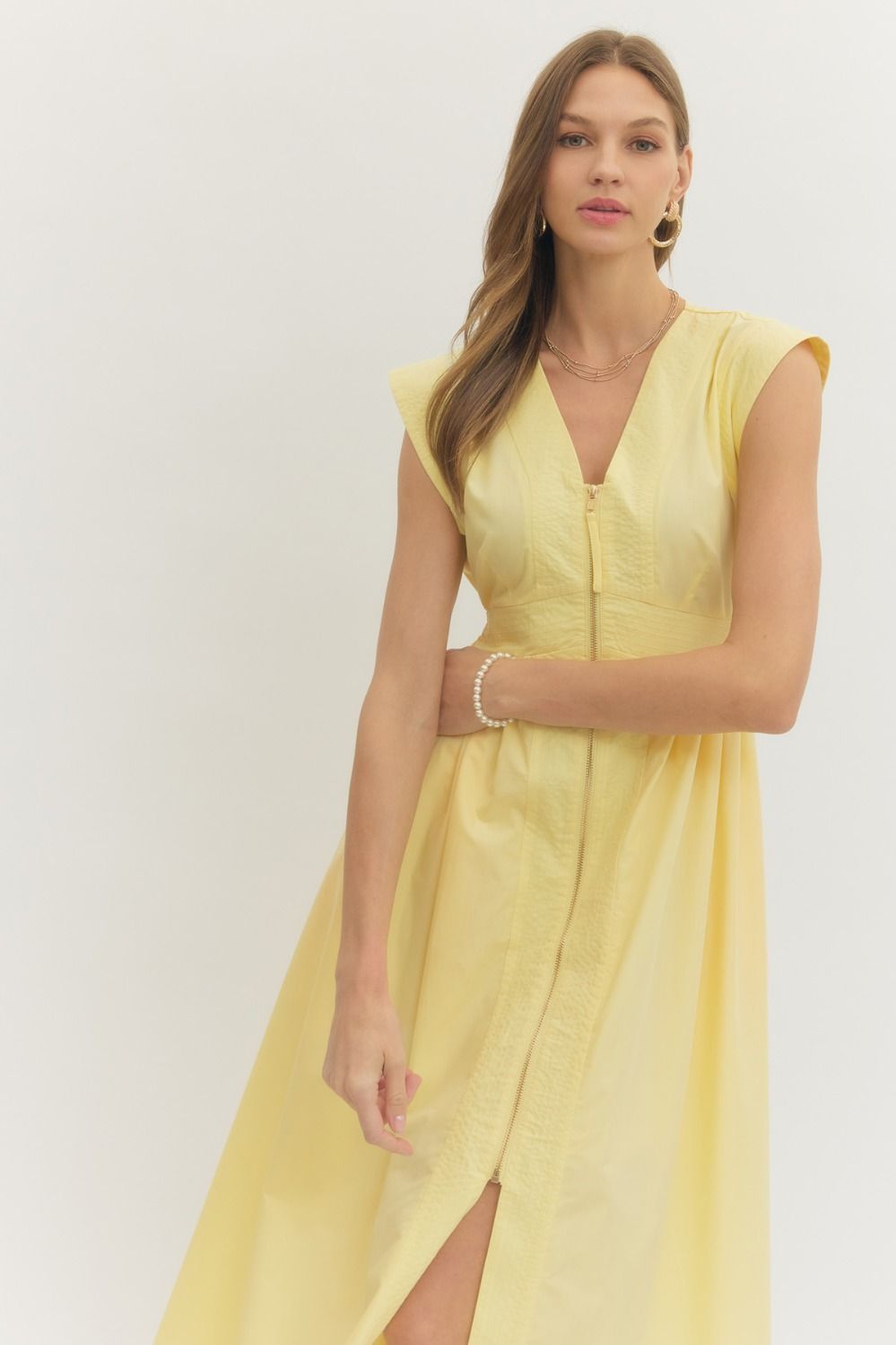 ENTRO INC Women's Dresses Smock Waist Zip-Front Cap Sleeve Midi Dress