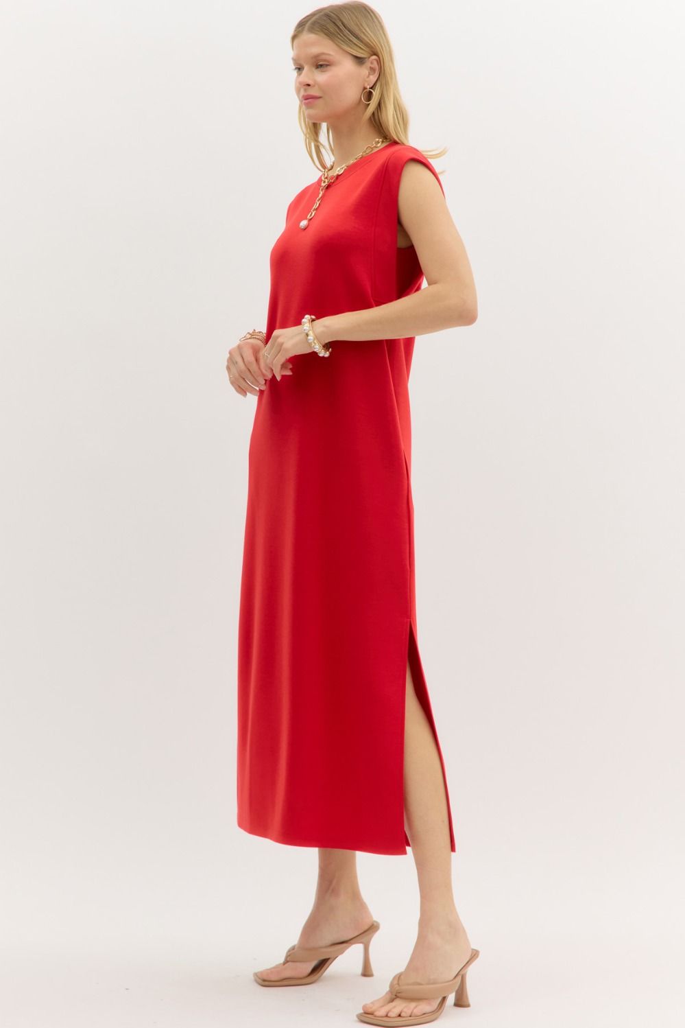 ENTRO INC Women's Dresses Solid Jersey Knit Pullover Midi Dress || David's Clothing