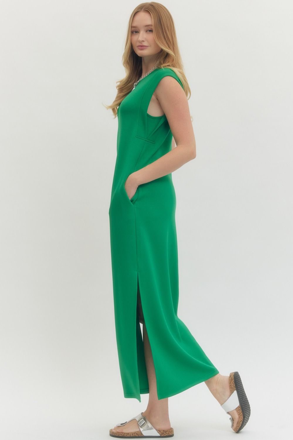 ENTRO INC Women's Dresses Solid Jersey Knit Pullover Midi Dress || David's Clothing