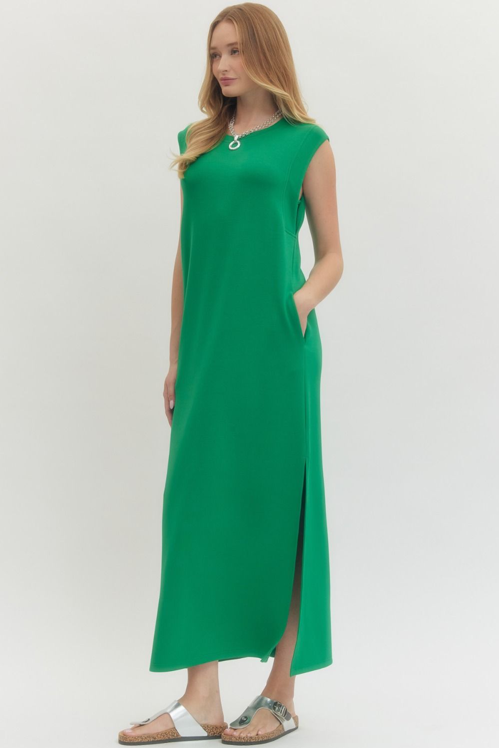 ENTRO INC Women's Dresses Solid Jersey Knit Pullover Midi Dress || David's Clothing