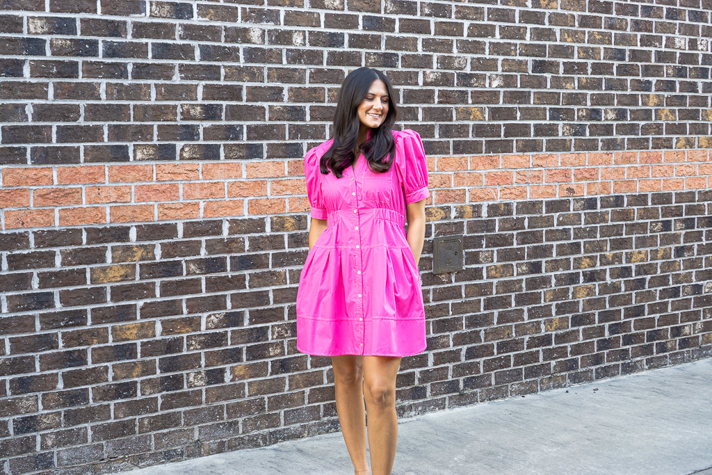 ENTRO INC Women's Dresses Solid short puff sleeve mini dress