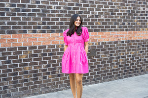 ENTRO INC Women's Dresses Solid short puff sleeve mini dress