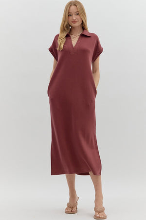 ENTRO INC Women's Dresses Solid Split Collar Scuba Midi Dress