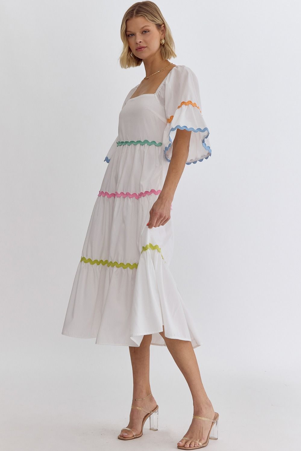 ENTRO INC Women's Dresses Solid Square-Neck Half Sleeve Midi Dress || David's Clothing