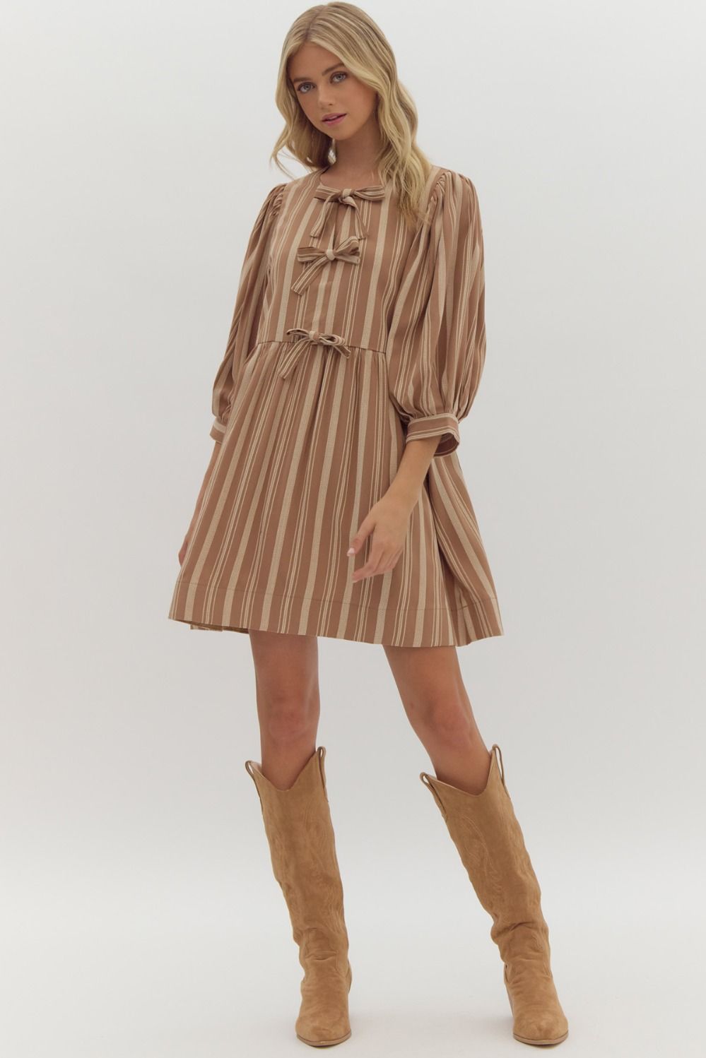 ENTRO INC Women's Dresses Stripe Half Sleeve V Neck Mini Dress || David's Clothing