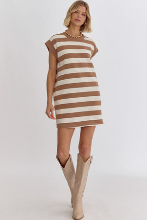 ENTRO INC Women's Dresses Stripe Sleeveless Mini Dress || David's Clothing